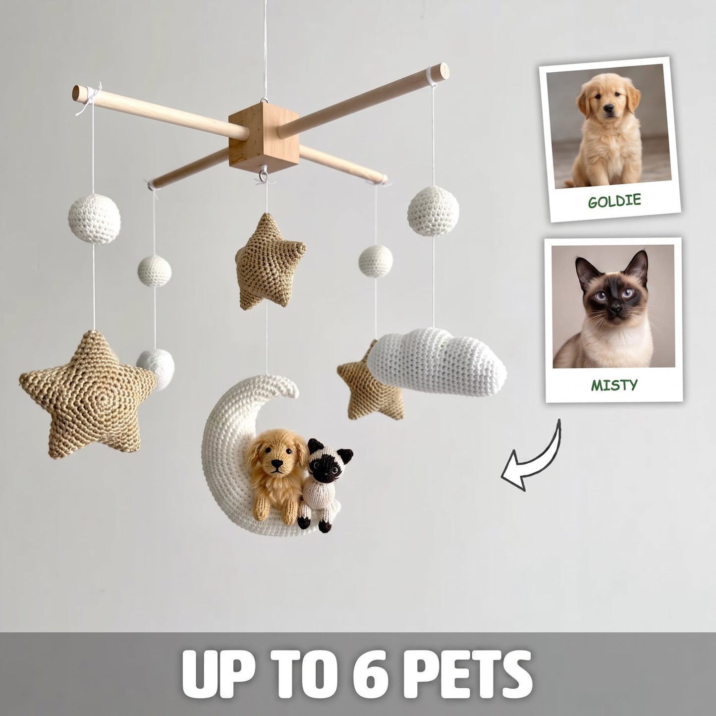 Pet Moon Brown | Custom Crochet Pet Nursery Baby Mobile