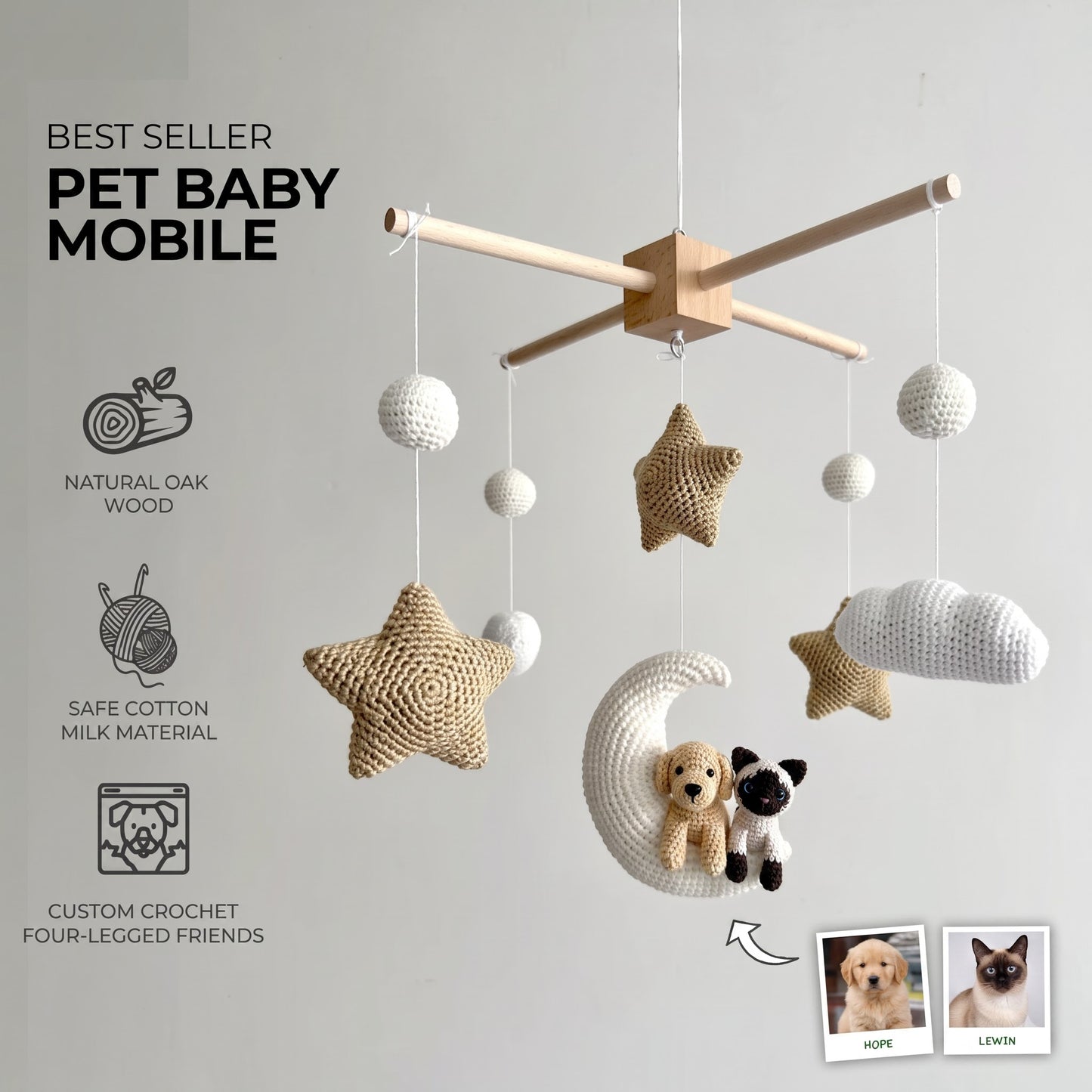 Pet Moon Brown | Custom Crochet Pet Nursery Baby Mobile