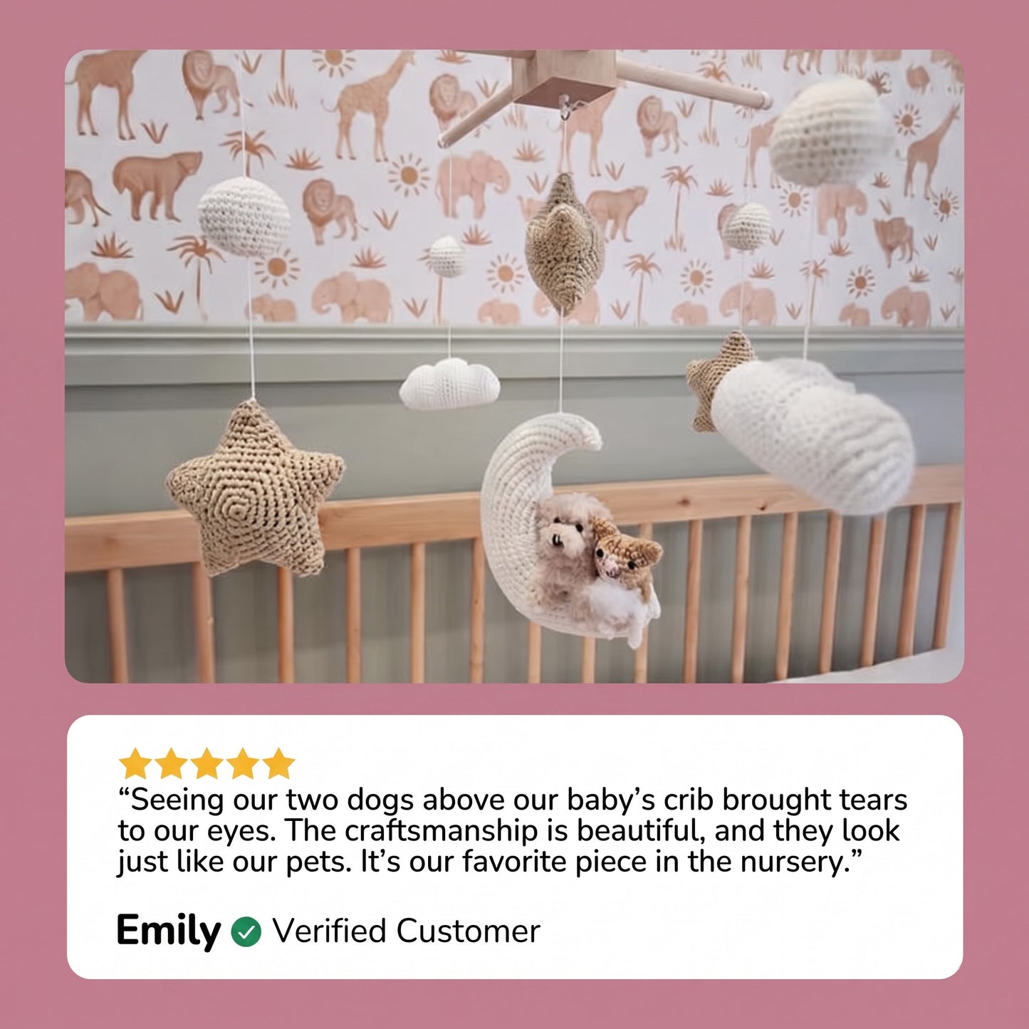 Pet Moon Brown | Custom Crochet Pet Nursery Baby Mobile